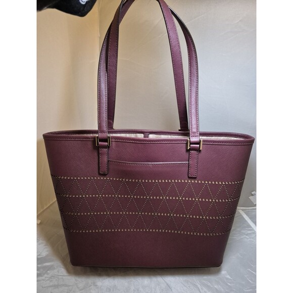 Michael Kors Jet Set Travel Tote Maroon With Gold Laser Cut Design Large Tote - Picture 4 of 13
